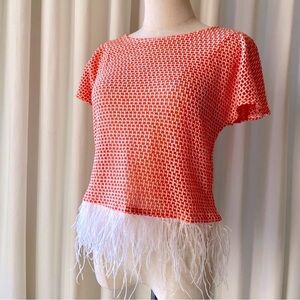 Anthropologie - Eva Franco | Orange/White Feathered Top | XS